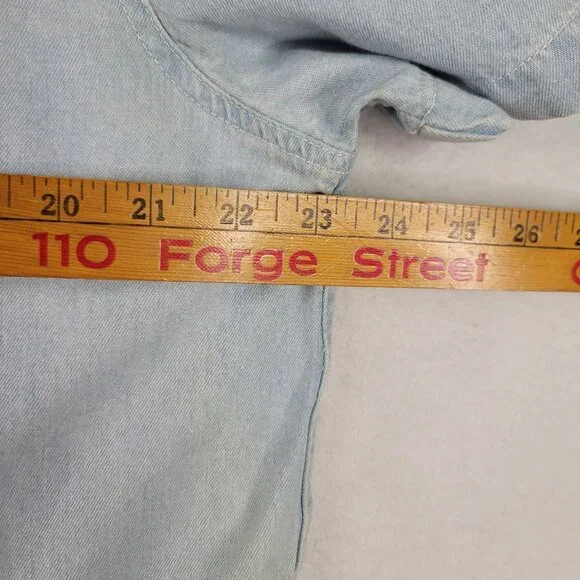 Vintage 90s Susan Bristol Embellished Denim Shirt XL Blue Casual Americana Boxy - Picture 8 of 10